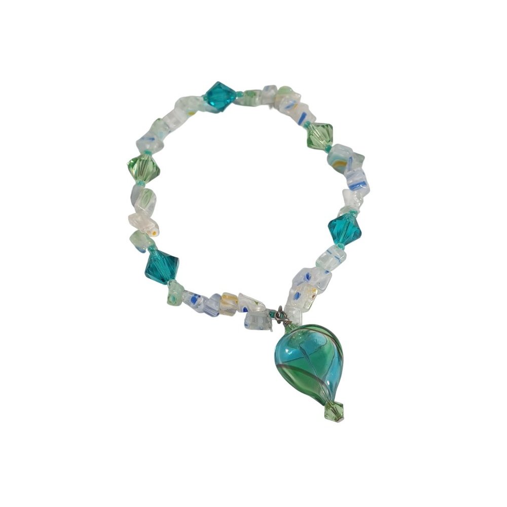 Swarovski Elements Handmade Artisan Glass Bracelet Womens Stretch Glass Heart